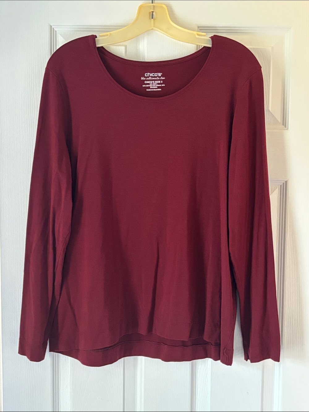 Chico's Ultimate Tee Long-Sleeve Scoop Neck Top - Wine